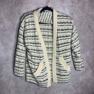 St. John‎ Womens Cardigan Sweater Size P Off White Wool Silk Blend Metallic